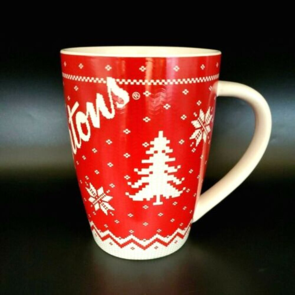 Tim Horton's Snowflake Sweater Mug 2015 Red & White Limited Edition Coffee Cup